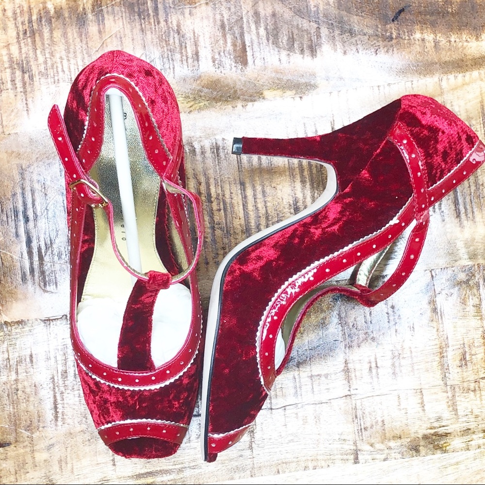 Martinez Valero Crushed Red Velvet Tango Heels